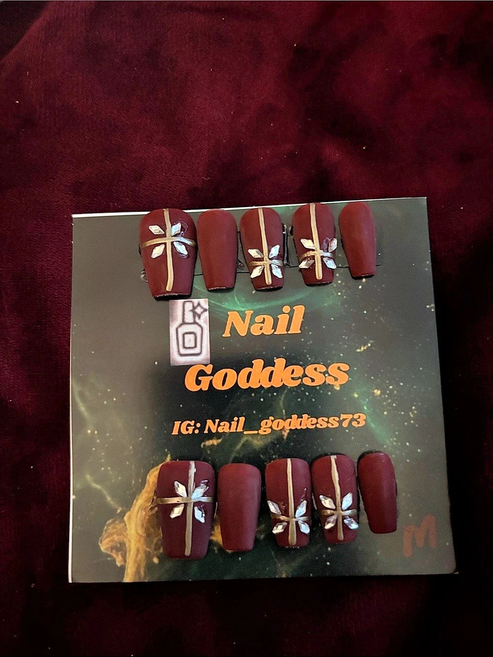 Nail Goddess Burgundy & Gold Press-On Nails NWT
